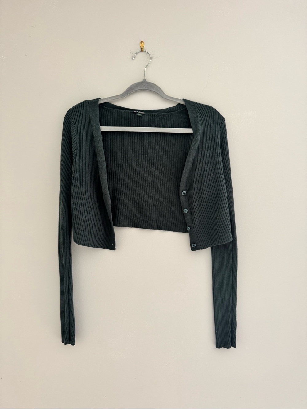 Wild Fable Ribbed Cropped Button-Front Cardigan - Green